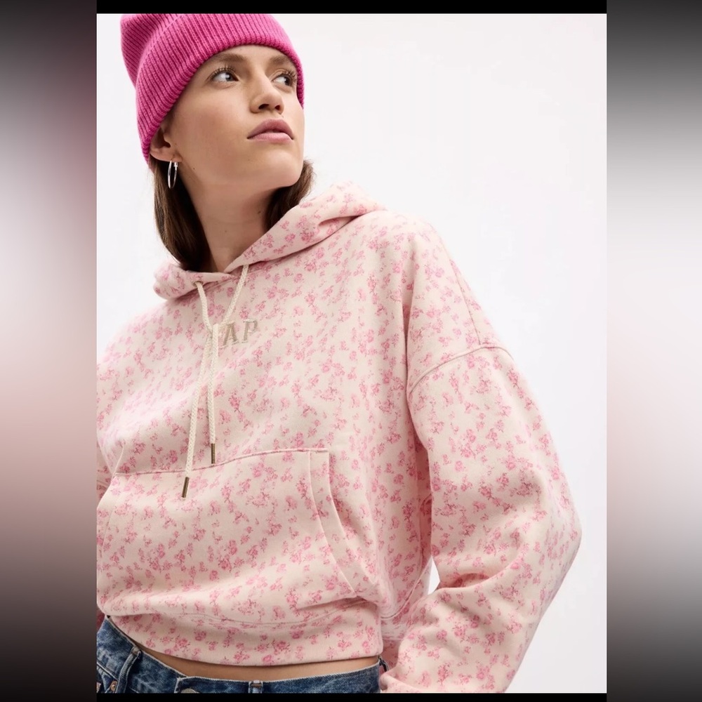 LoveShackFancy x GAP Pink Floral Cropped Hoodie